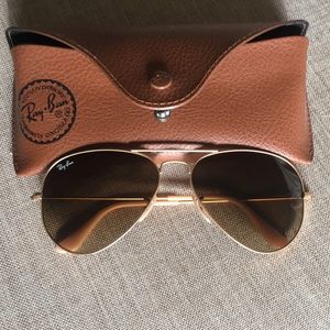 Ray Ban gradient brown aviators brushed gold